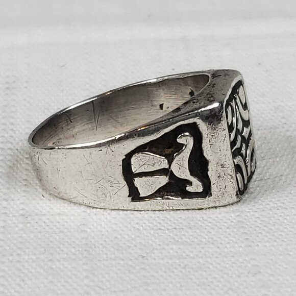 Large Silver 925 Mexico Design Stamped Ring Sz 26mm US 12 - Picture 2 of 12